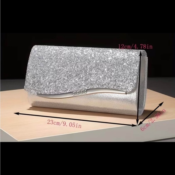 Handbags - Silver Glitter Evening Clutch Bag for Women